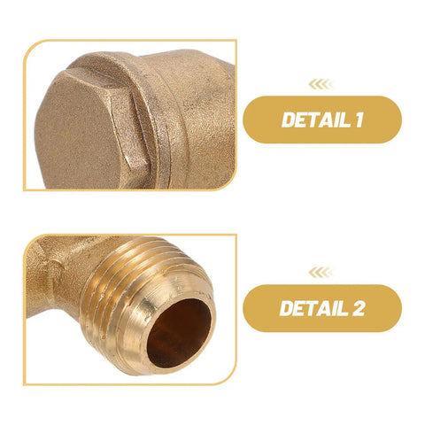 Copper One Way Check Valve For Air Compressors 20mm Connector Quiet Industrial Pro Grade Spare Part With Three Port Tee For Flexible Pipe Connections In Workshop Use Anti Backflow Safety close-up of brass cap and threaded connector