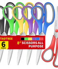 6 Pack 8 Inch All Purpose Heavy Duty Scissors Bulk Set For Office, School, And Classroom Use, with colorful handles