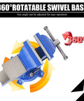 Heavy Duty 6 Inch Bench Vise With Locking Base Clamp Cast Steel 360 Degree Swivel Built In Anvil For Woodworking Conduit Drilling Cutting And Sanding On a Desktop Workbench, 360° swivel base