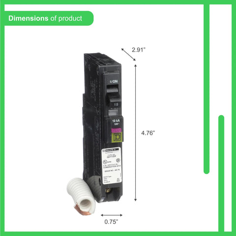 QO115DFC 15 Amp Single Pole Dual Function CAFCI and GFCI Circuit Breaker With Plug On Design For QO Load Centers 120 VAC ANSI UL Listed