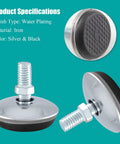 12 Pack M8 Swivel Furniture Leveling Feet With T Nuts Adjustable Table Leg Levelers, iron with black foot pad, close-up view