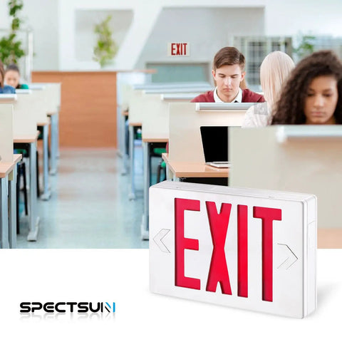 Red LED Exit Sign With Battery Backup, Hardwired 2 Pack Exit Combo, Lighted Exit Light in commercial office space
