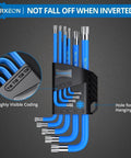 Nine Piece Pro Grade Torx Star Wrench Key Set T10 To T50 With Visible Coding and Non Slip Coating, chrome-plated, in case