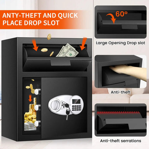 2.6 Cu Ft Depository Safe For Business With Quick Drop Slot And Digital LCD Display Cash Drop Safe With Anti Fishing