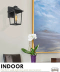 Indoor view of Outdoor Wall Sconce Lantern For Porch And Garage, Seeded Glass Shade Exterior Lighting, Waterproof and Weatherproof.