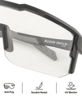 Heavy Duty Safety Glasses With Anti Fog Scratch Resistant Lenses Offering Top Shelf Optical Clarity And Full Spectrum UV Shielding close-up view of lens and frame features