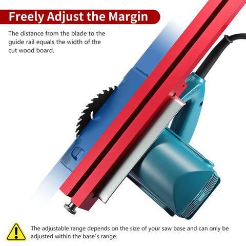 Dead On Adjustable Circular Saw Guide Rail For Slick Straight Cuts Compatible With Saw Bases Up To 13 Inches showing adjustment features and blade alignment.