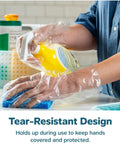 Person using Heavy Duty Poly Disposable Gloves 100 Count Clear Latex Free Food Safe For Cooking Food Prep And Service One Size