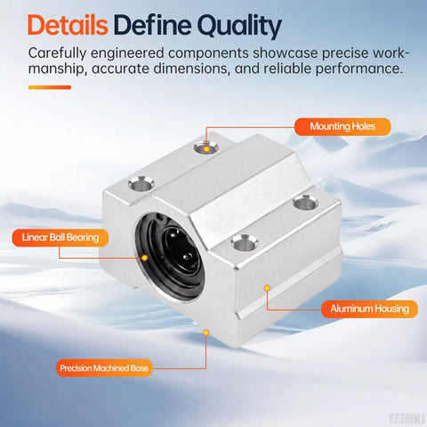 4 Pack SCS8UU Linear Bearing Blocks Featuring Rock Solid Pillow Mounts And Buttery Smooth Eight Millimeter Shaft Fit For Beast Mode Cnc Rig Builds with aluminum housing and mounting holes.