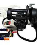 Rock Solid Flood Coolant System For Vertical Drill Presses Featuring 1/8 Hp Pump With 3 Phase 220/440 V Wiring, side view with pump, hose and switch.