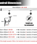 Handrail dimensions for Crystal Clear Acrylic Stair Handrail Built Like A Tank With Corrosion Resistant Brackets For Quick Wall Mounting.