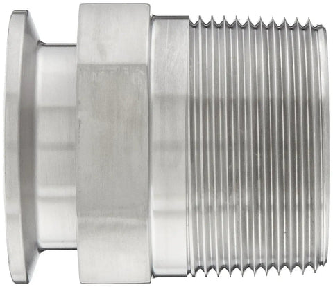Side view of Stainless Steel 304 Sanitary Clamp Adapter Fitting For 1-1/2 Inch Tube OD To 1-1/2 Inch NPT Male