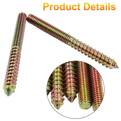 Rock Solid 3/8 Inch 16 Thread By 4 Inch Heavy Duty Hanger Bolts 8 Pack Drywall And Lumber Mounting double end screws close-up image.