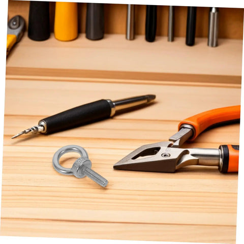 Stainless Steel Eye Bolt M6x20 With Closed Ring And Hole Built For Tough As Nails Lifts And Secure Rigging Anti Loosening Nylon Nut Kit With Flat And Spring Washers For Machinery And Hook Applications on wood with tools