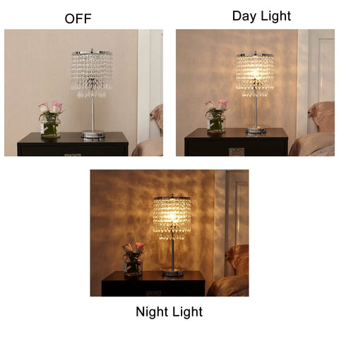 Crystal Table Lamp With Touch Control And USB Ports 3 Way Dimmable Glam Desk Light In Silver Finish For Bedroom Or Living Room