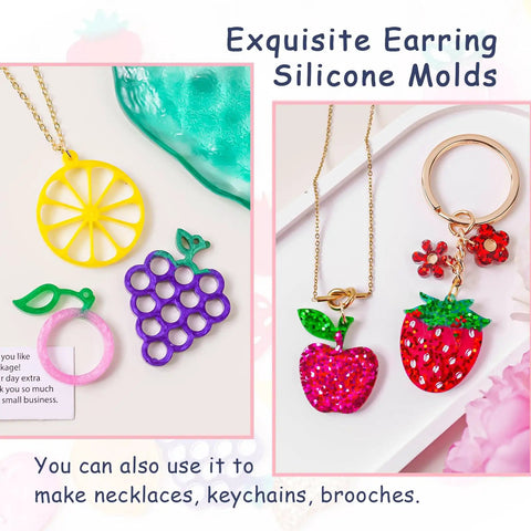 4 Piece Fruit Themed Soft Flexible Silicone Resin Molds For Drop Earrings Keychains Pendants Easy Peasy DIY Jewelry Making Kits Next Level Weekend Craft Projects