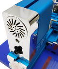 Close-up of WYDDDARY Mini Metal Lathe Machine 3000RPM High-Speed Spindle showing detail of cooling vent and metal finish.