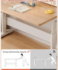 Built Like A Tank Height Adjustable Standing Desk With Solid Wood Top And Heavy Gauge Steel Frame Featuring Deep Storage Drawer. View of crossbeam support for stability.