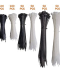 Heavy Duty Workhorse Zip Tie Kit Bundle 400 Pack Assorted Sizes 4 Inch 6 Inch 8 Inch Black And White Nylon Wire Ties
