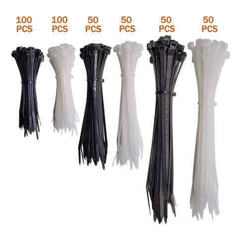 Heavy Duty Workhorse Zip Tie Kit Bundle 400 Pack Assorted Sizes 4 Inch 6 Inch 8 Inch Black And White Nylon Wire Ties