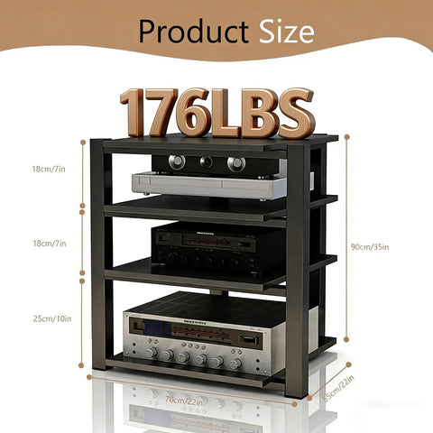 Heavy Duty Audio Component Rack With Smooth Locking Wheels Four Tier Black AV Media Stand Park Your Studio Gear In Style Solid As A Rock For Every Setup