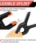 8 Pack 4.5 Inch Spring Nylon Clamps Heavy Duty Plastic Clips showing flexible orange splints at 45-degree angle for crafts
