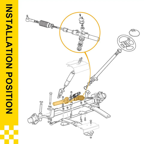 Diagram showing installation of TXT Steering Rack And Gear Box Assembly For Golf Cart EZGO TXT MPT Electric And Gas 2001 Up
