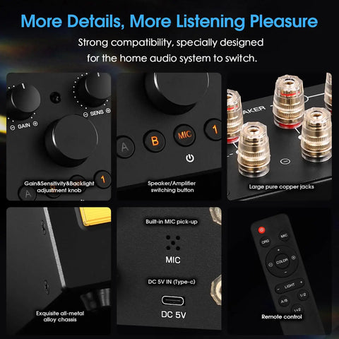 VU3 Pro Dual Analog VU Meter For Audiophiles 2 Way Amplifier Switch And Speaker Selector 2 In 2 Out Audio Switcher Box, black metal