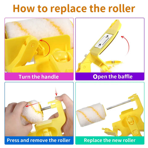 Instructions for replacing roller on 2 Sets Paint Edger Kit With Handheld Clean Cut Edger Roller Brush For Precise Room Wall And Ceiling Painting Includes Extra Replacement Rollers And Small Brushes Ideal For Indoors And Outdoors Easy To Use No Mess