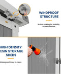 Close-up of lock and water test on Spacious Outdoor Storage Shed With Floor Included, 41 Cu Ft Resin Weatherproof Storage Box