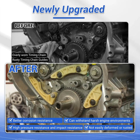 Before and after of Timing Chain Kit Water Pump With VCT Solenoid Actuator Gear For 2.4L GM Engines 2009 To 2017