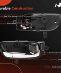 Nissan Right Passenger Interior Door Handle Replacement Textured Black Direct Fit No Hassle Install For Altima 2013 2018 And Compatible With Pathfinder Armada Maxima Murano Titan 2015 2020, chrome finish handle close-up.