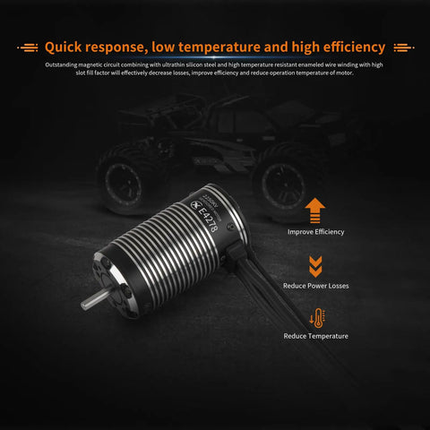 2250KV Sensored Brushless RC Car Motor For 1/8 Scale Monster Trucks, 3-6S LiPo Ready, IP67 Waterproof on black background