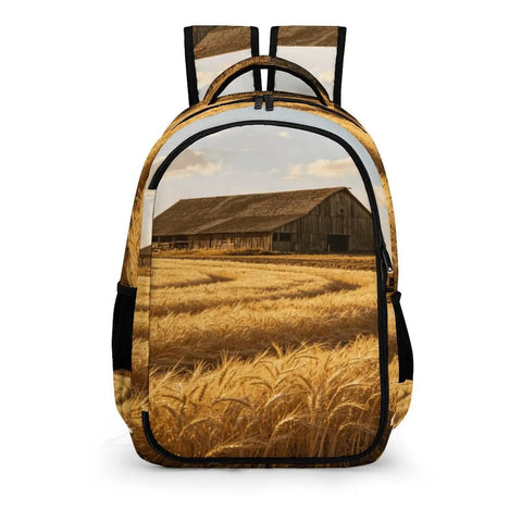 Vintage Barn Tractor Wheat Farm Print Unisex Daypack With Extra Large Capacity Durable Polyester Travel Backpack Front View