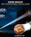 Two Pack Rechargeable Headlamp With Beast Bright LED Beam illuminating landscape with 800 meters reach at night.