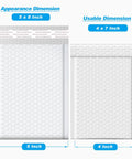 Diagram of Bubble Mailers 4x8 Inch 50 Pack Waterproof Thick Padded Self Seal Envelopes showing appearance and usable dimensions.