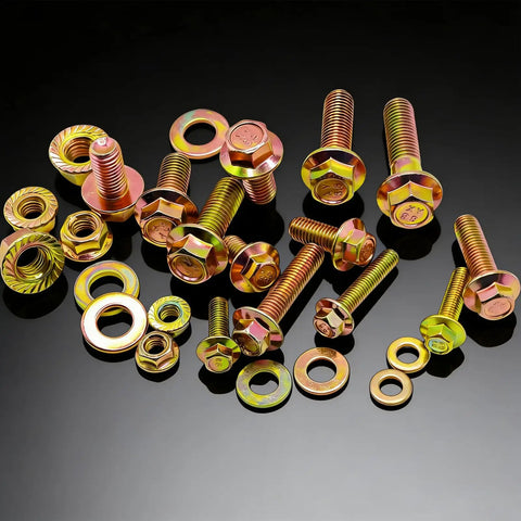 Beefy Metric Flanged Bolts And Nuts Kit Grade 8.8 High Tensile Steel M6 M8 M10 Hex Flange Bolts Screws Automotive Yellow Zinc Plated