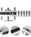 Top Shelf Self Centering Doweling Jig And Sharp Wood Drill Guide With Rugged Steel Bushings from a top view showing precision components.