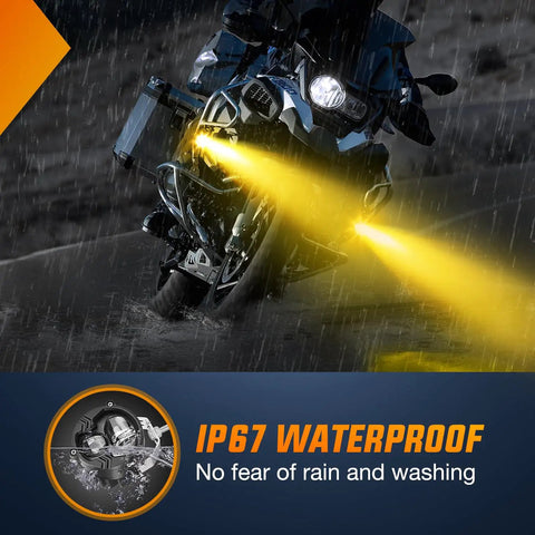Motorcycle with 2.7 Inch White Amber Spot Beam LED Pods For Offroad Motorcycles And ATVs IP67 Waterproof in rain