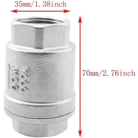 Close-up of TAODAN stainless steel vertical threaded check valve, 3/4 in. NPT, inline spring lift