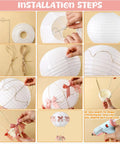 Installation steps for Six Pink Bow Hot Air Balloon Table Centerpieces Set With 9.8 Inch Paper Lanterns and accessories