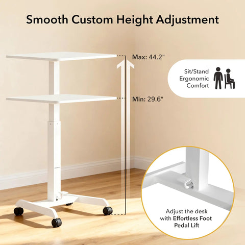 Adjustable Rolling Laptop Desk With Wheels For Home Office Or Classroom Sit Stand Cart On The Go Mobility 23.6 By 20.5 Inch Desktop