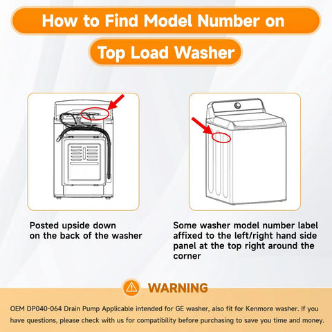 How to find model number on top load washer for Drain Pump Replacement For Washer Fits GUD27ESSM1WW GTUN275EM GTUP240EM GTUP270GM And Kenmore 26615322