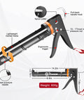 All In One DIY Friendly Caulking And Sealing Kit With Smooth Silicone Caulking Gun detailed measurements and features shown