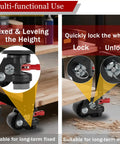 Heavy Duty Leveling Casters With Quick Lock Brakes, 4800 Lb Load Rating, Set Of Four Adjustable Height Wheels displayed locking mechanism for height adjustment.