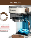 Straight Up Solid Espresso Machine For Home With 20 Bar Pressure Pump And Built In Milk Frother Steam Wand showcasing PID precise temperature control.