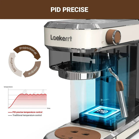 Straight Up Solid Espresso Machine For Home With 20 Bar Pressure Pump And Built In Milk Frother Steam Wand showcasing PID precise temperature control.