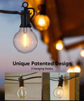 Close-up of glowing bulb in 69 Foot G40 Globe Outdoor String Lights With 32 Edison Bulbs Plus 2 Spares Waterproof Connectable Patio Porch Balcony Christmas Backyard Decor Dimmable Energy Saving E12 Candelabra Base Ideal For Parties And Holidays.