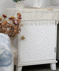 White cabinet with intricate floral design and Set Of 6 Vintage Gold Zinc Bee Shape Cabinet Knobs For Doors Drawers And Dressers With Decorative Metal Hardware Pulls For Home Furniture In Antique European Style on the door