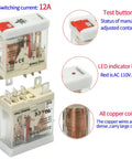 Six Pack 12 Amp 110V Electromagnetic Relay With Handy Test Switch LED Indicator 1NO 1NC SPDT DPDT 5 Pin Socket Base DIN Rail Mount Screw